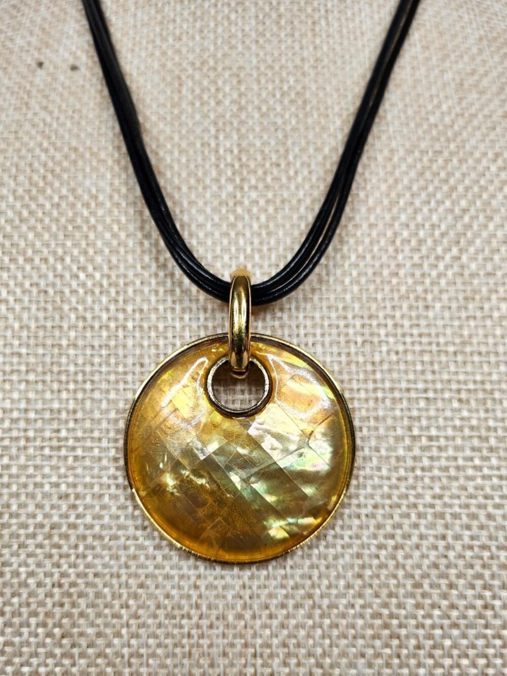 Lia Sophia | Gold Disc Pendant Necklace | Black Cord | Statement